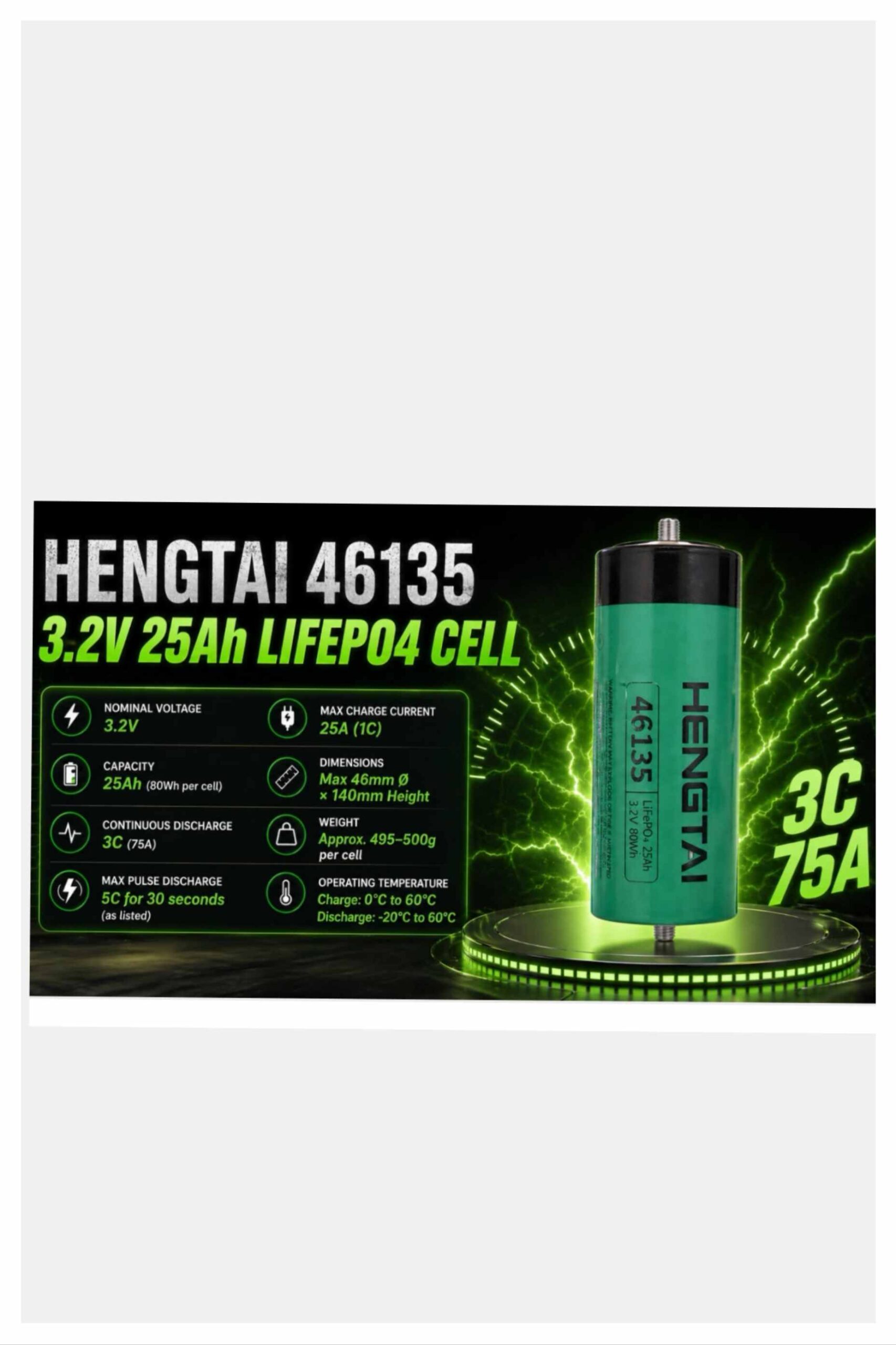 Brand new Hengtai 3.2V Lifepo4 Battery 46135 25AH Cylindrical Cell