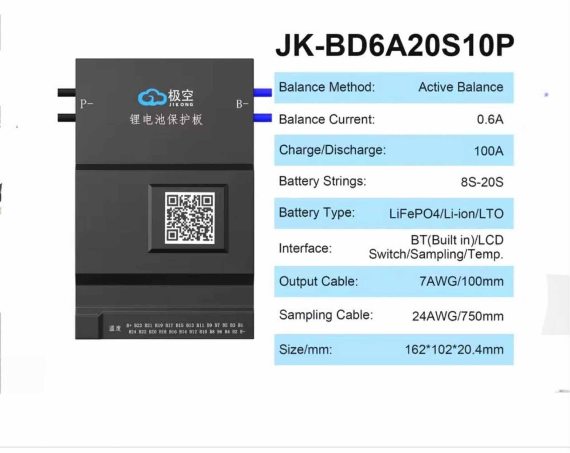 Jk BD6A24S10P 100A 8S-24S 0.6A ACTIVE BALANCER SMART BMS