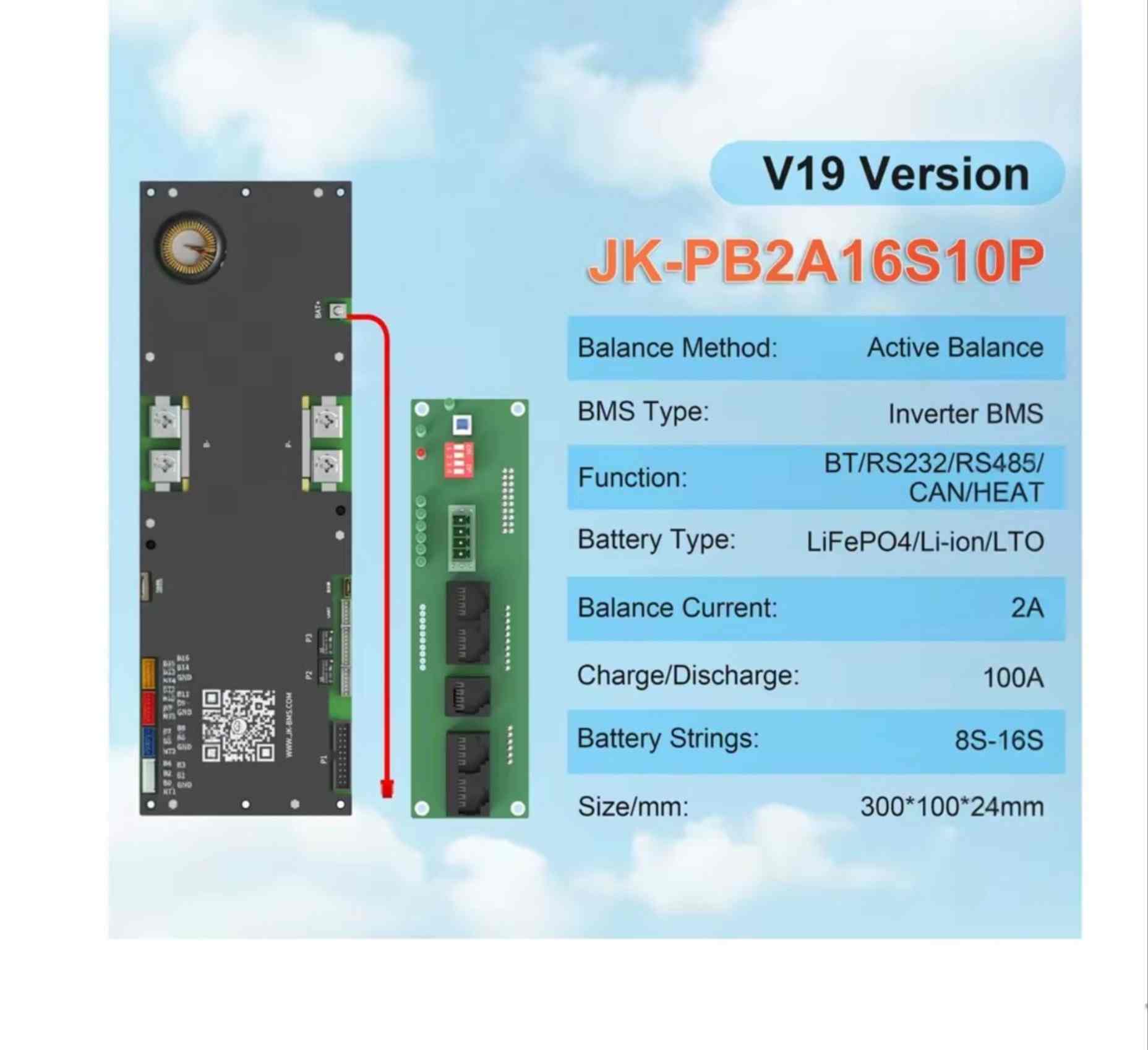 JK PB2A16S10P 100A 8S-16S 2A ACTIVE BALANCER SMART BMS WITH COMMS
